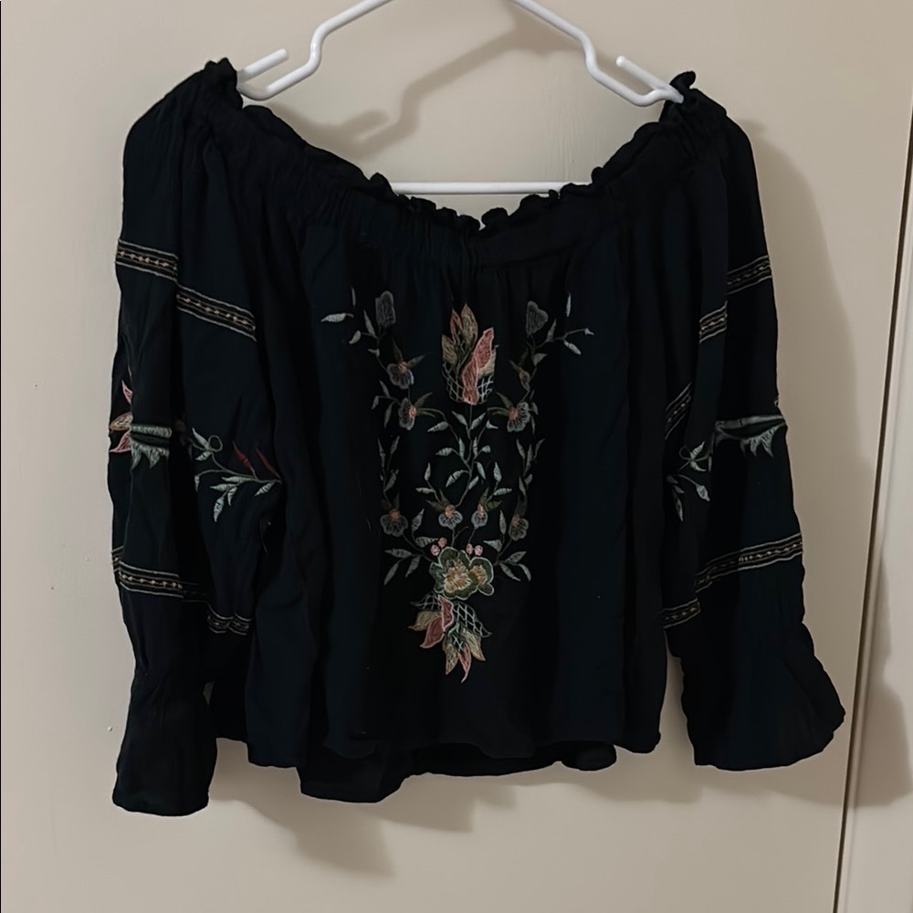 Embroidered Black Off-Shoulder Top